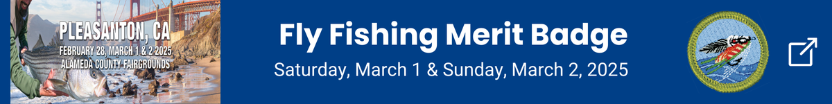 Banner promoting Fly Fishing merit badge event