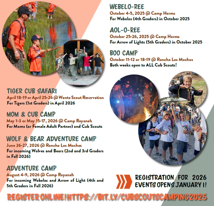 Cub Scout camping schedule for 2025-2026