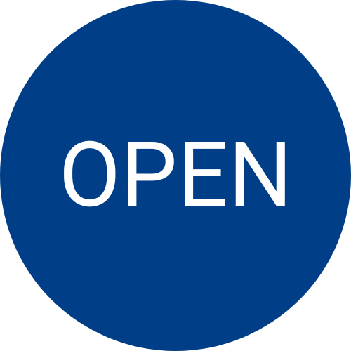 open-circle-graphic Blue circle with the word OPEN in the center