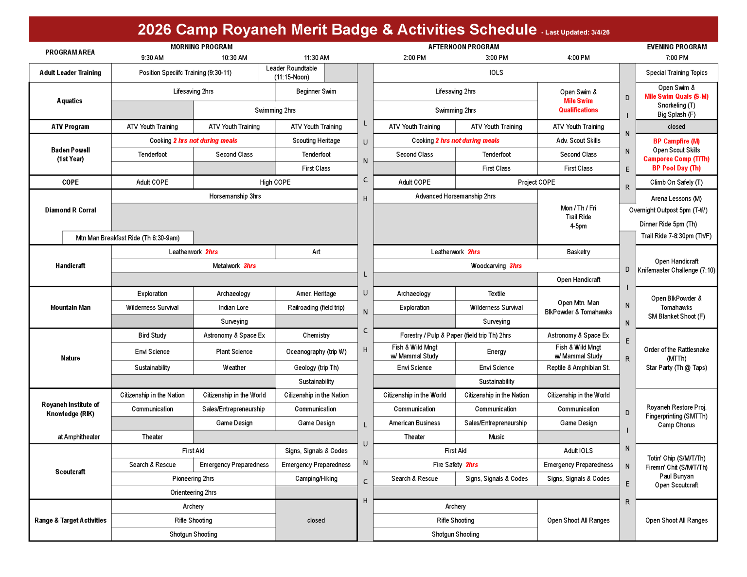 2026 Royaneh Merit Badge Schedule 20260304