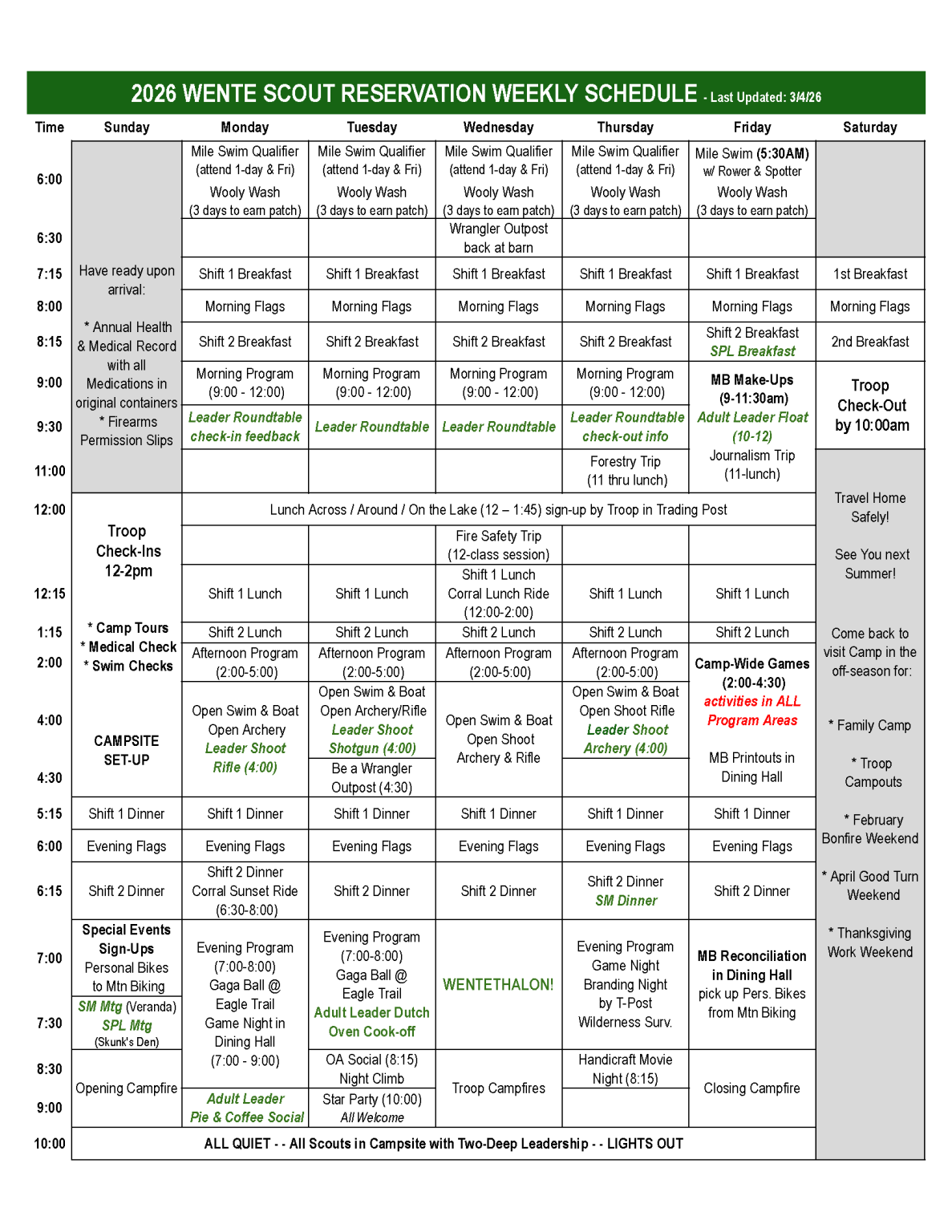 2026 Wente Weekly Schedule 20260304