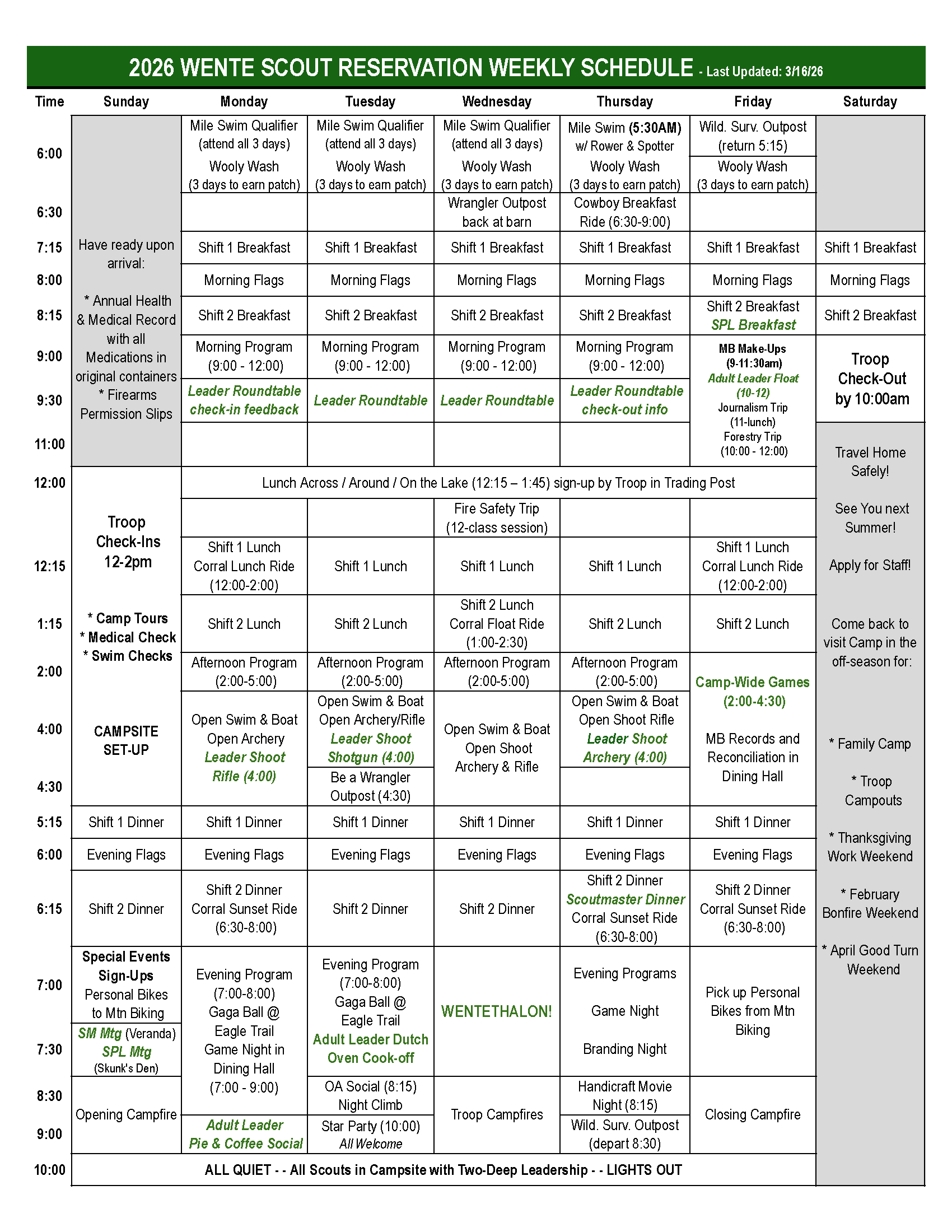 2026 Wente Weekly Schedule 20260316